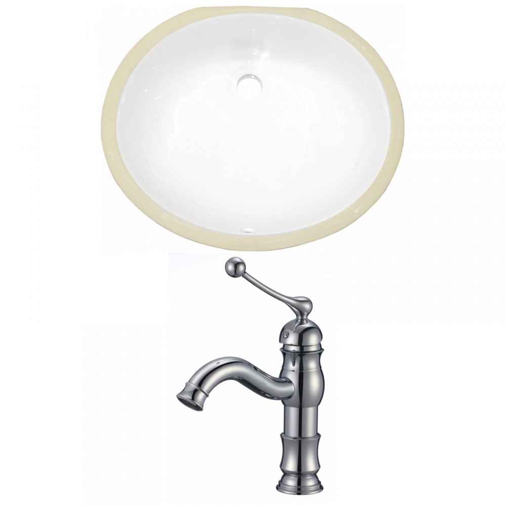 19.5-in. W Oval Bathroom Undermount Sink Set In White - Chrome Hardware
