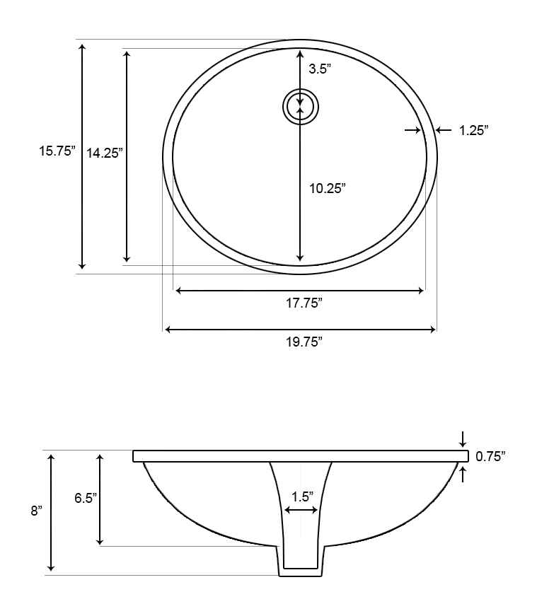 19.75-in. W Oval Bathroom Undermount Sink Set In Biscuit - Chrome Hardware