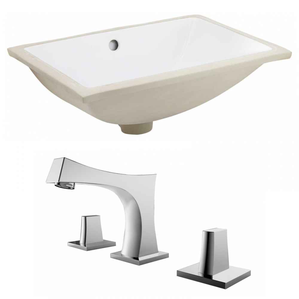 20.75-in. W Rectangle Bathroom Undermount Sink Set In White - Chrome Hardware