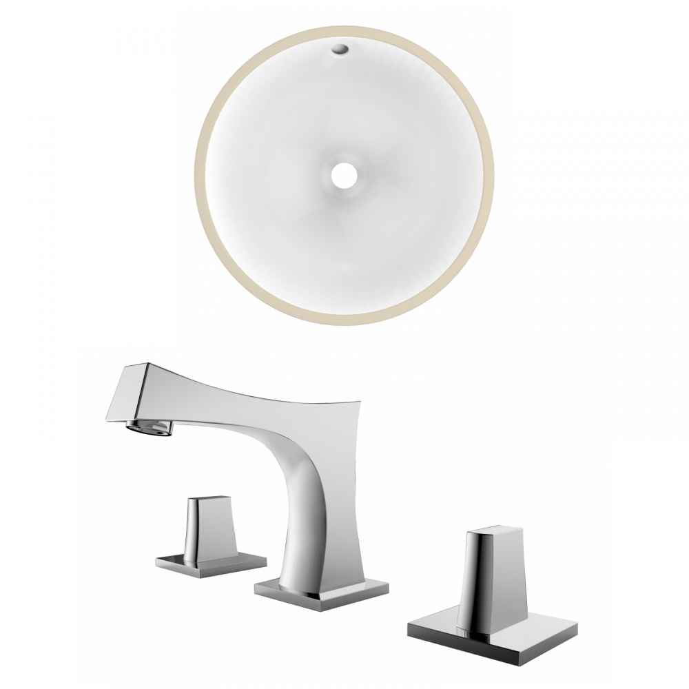 16.5-in. W Round Bathroom Undermount Sink Set In White - Chrome Hardware