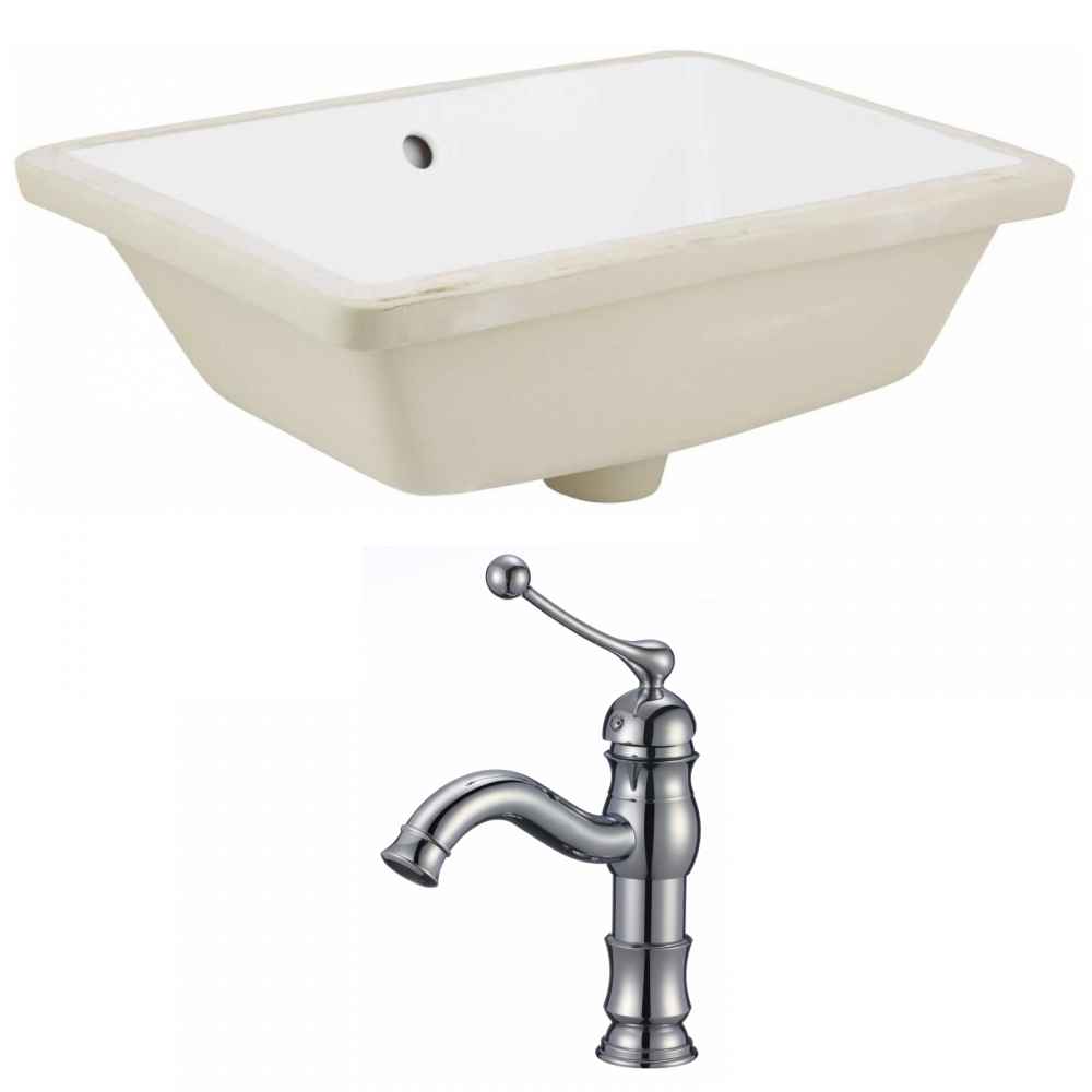 18.25-in. W Rectangle Bathroom Undermount Sink Set In White - Chrome Hardware