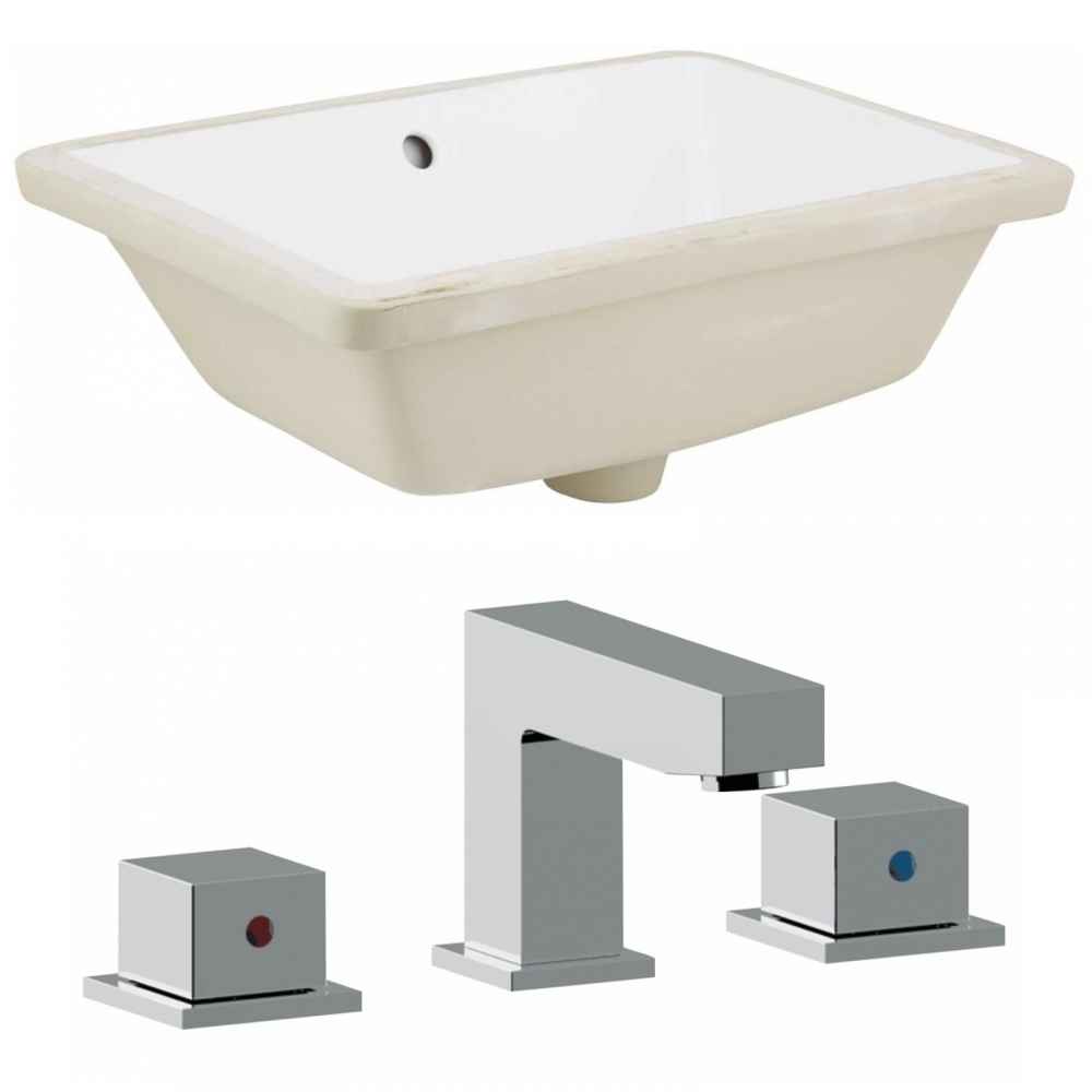18.25-in. W Rectangle Bathroom Undermount Sink Set In White - Chrome Hardware