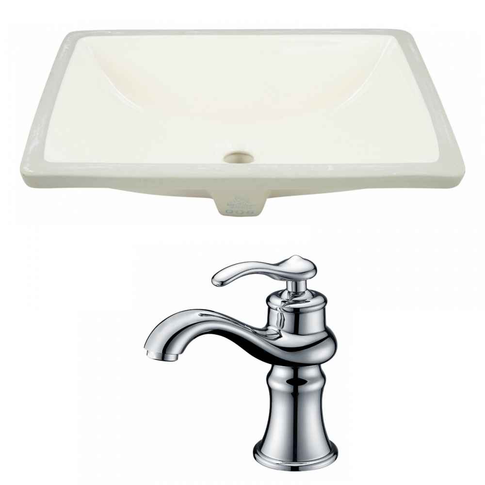 20.75-in. W Rectangle Bathroom Undermount Sink Set In Biscuit - Chrome Hardware