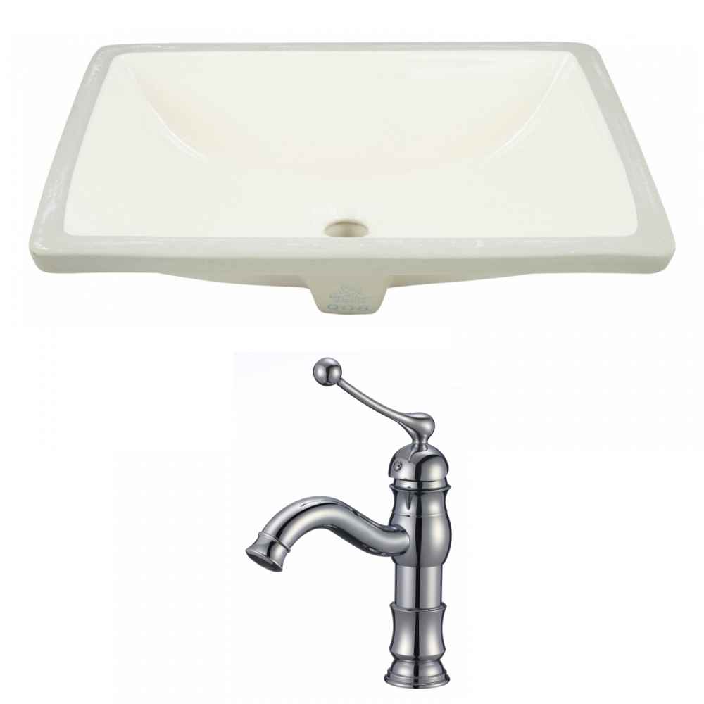 20.75-in. W Rectangle Bathroom Undermount Sink Set In Biscuit - Chrome Hardware