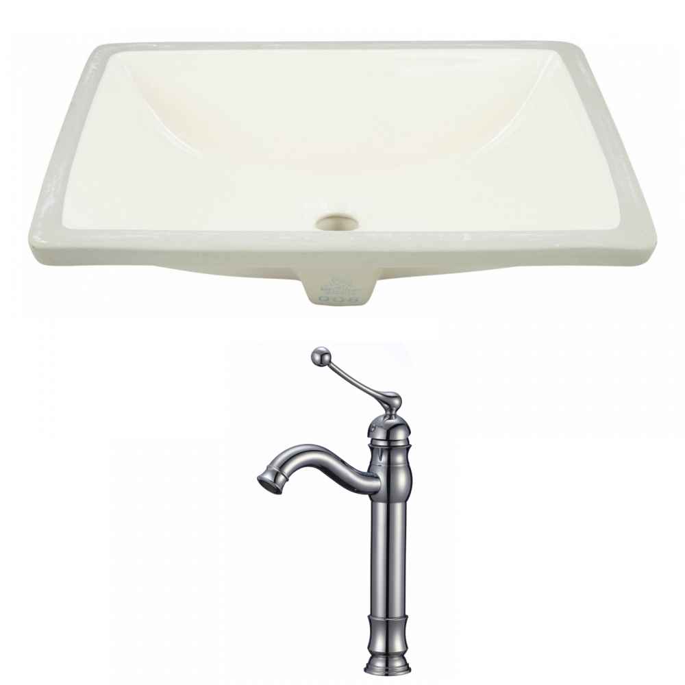 20.75-in. W Rectangle Bathroom Undermount Sink Set In Biscuit - Chrome Hardware
