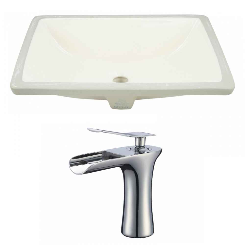 20.75-in. W Rectangle Bathroom Undermount Sink Set In Biscuit - Chrome Hardware