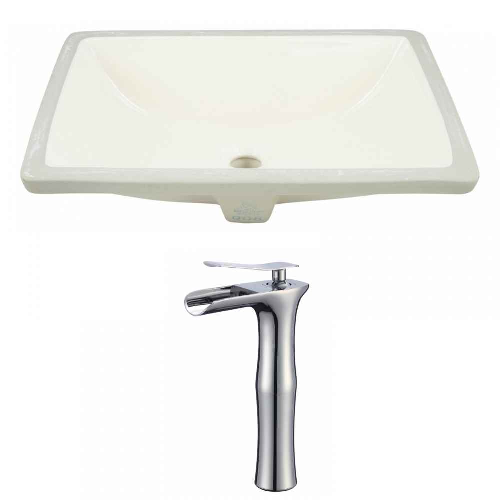 20.75-in. W Rectangle Bathroom Undermount Sink Set In Biscuit - Chrome Hardware