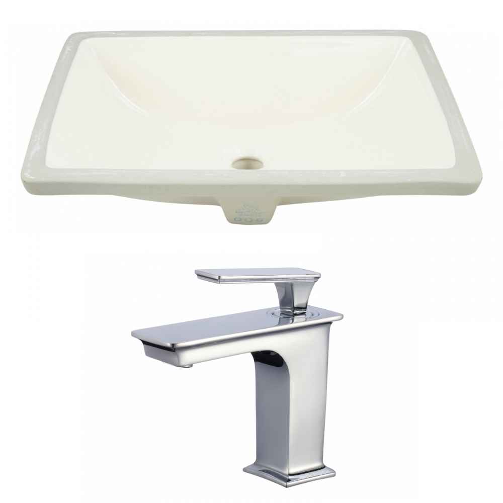 20.75-in. W Rectangle Bathroom Undermount Sink Set In Biscuit - Chrome Hardware