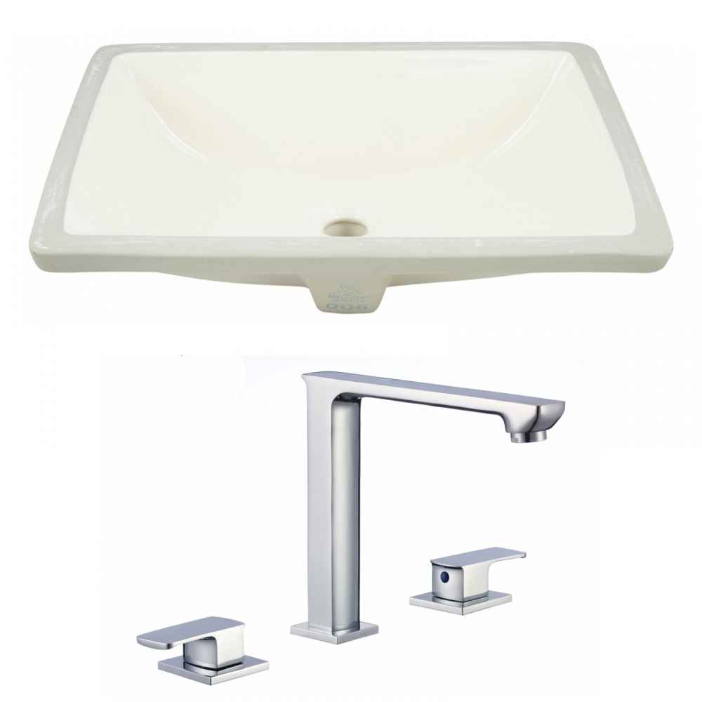20.75-in. W Rectangle Bathroom Undermount Sink Set In Biscuit - Chrome Hardware