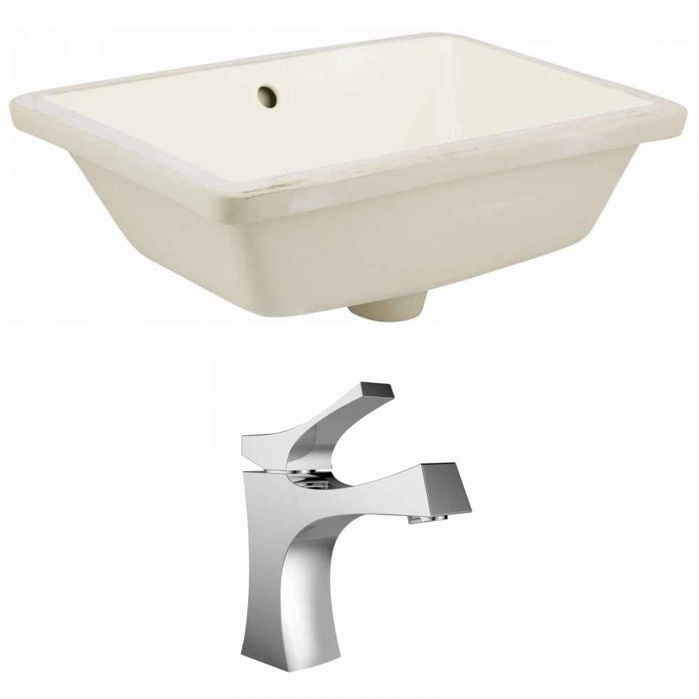 18.25-in. W Rectangle Bathroom Undermount Sink Set In Biscuit - Chrome Hardware