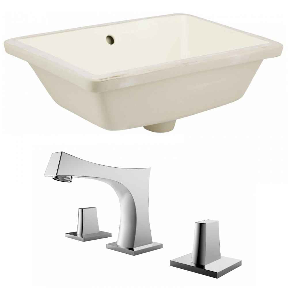 18.25-in. W Rectangle Bathroom Undermount Sink Set In Biscuit - Chrome Hardware