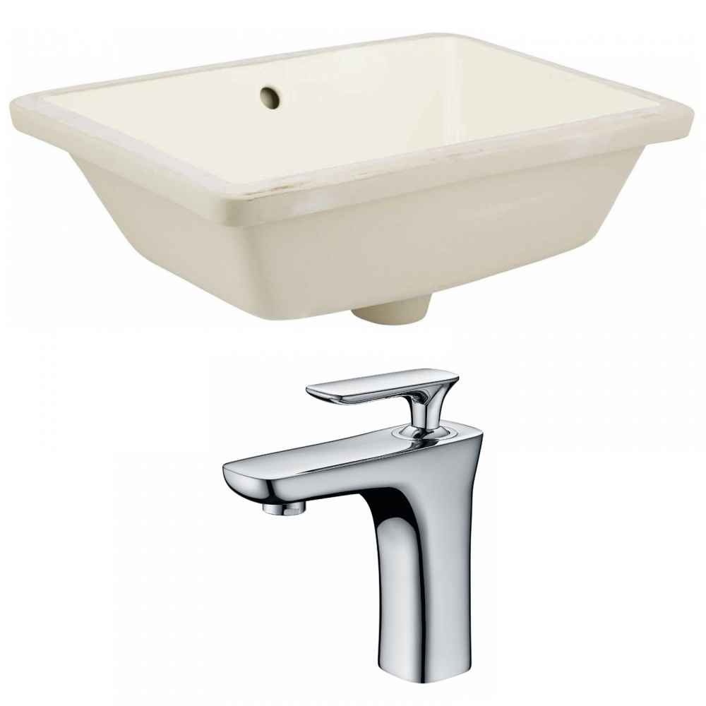 18.25-in. W Rectangle Bathroom Undermount Sink Set In Biscuit - Chrome Hardware
