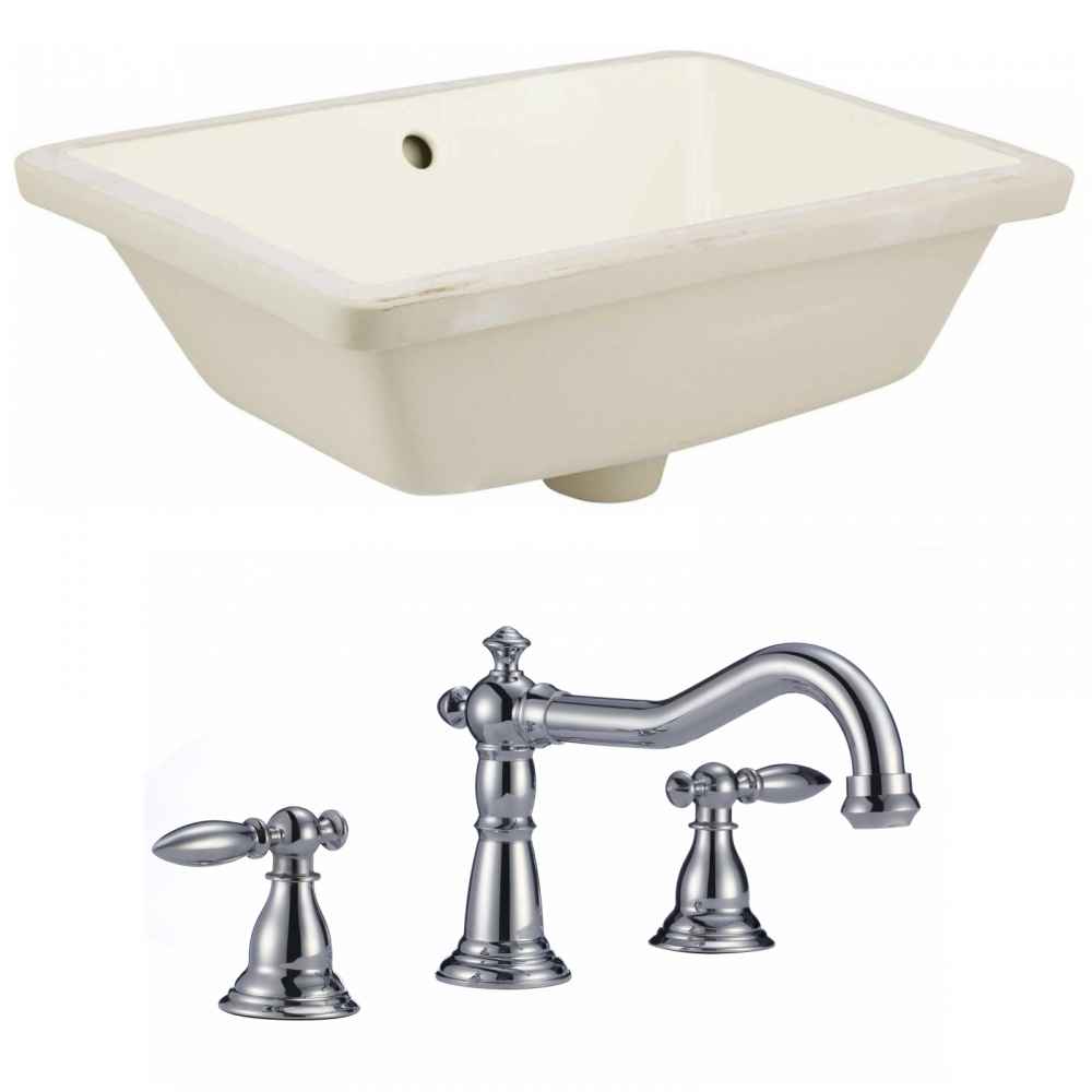 18.25-in. W Rectangle Bathroom Undermount Sink Set In Biscuit - Chrome Hardware