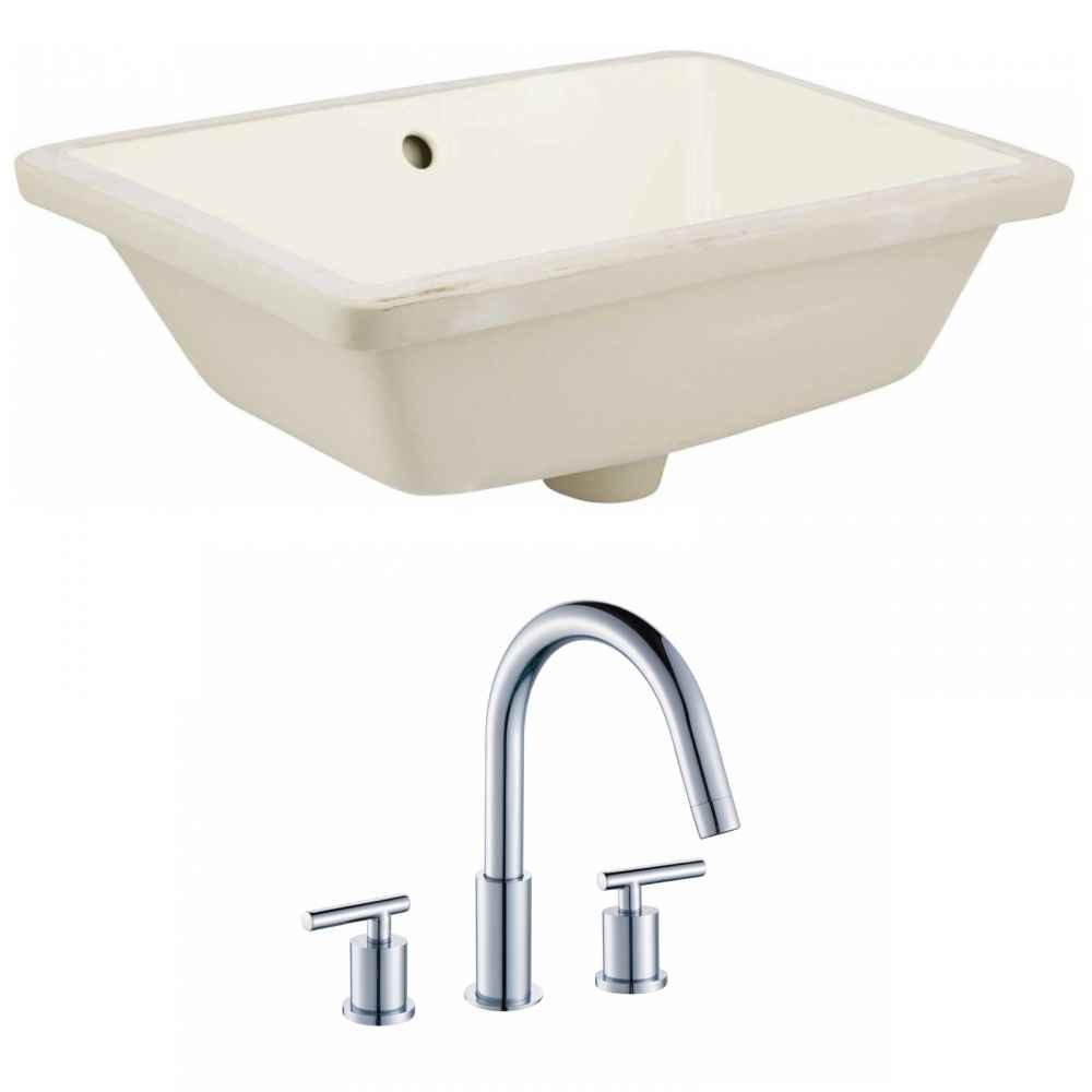 18.25-in. W Rectangle Bathroom Undermount Sink Set In Biscuit - Chrome Hardware