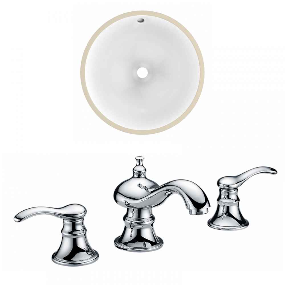 15.25-in. W Round Bathroom Undermount Sink Set In White - Chrome Hardware