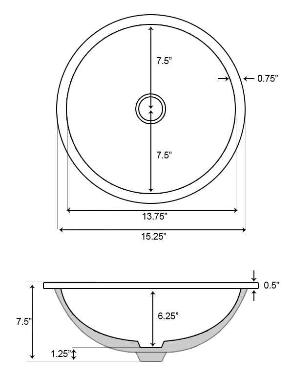15.25-in. W Round Bathroom Undermount Sink Set In White - Chrome Hardware