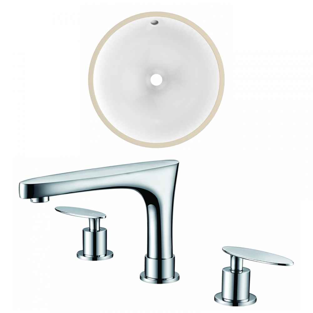 15.25-in. W Round Bathroom Undermount Sink Set In White - Chrome Hardware