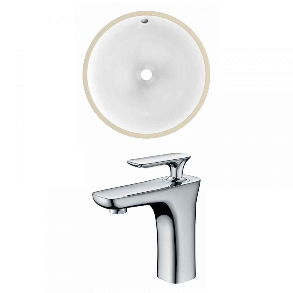 15.25-in. W Round Bathroom Undermount Sink Set In White - Chrome Hardware
