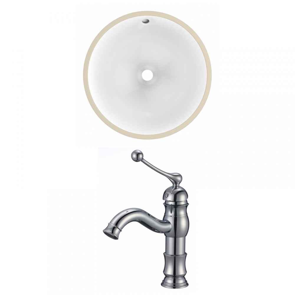15.25-in. W Round Bathroom Undermount Sink Set In White - Chrome Hardware
