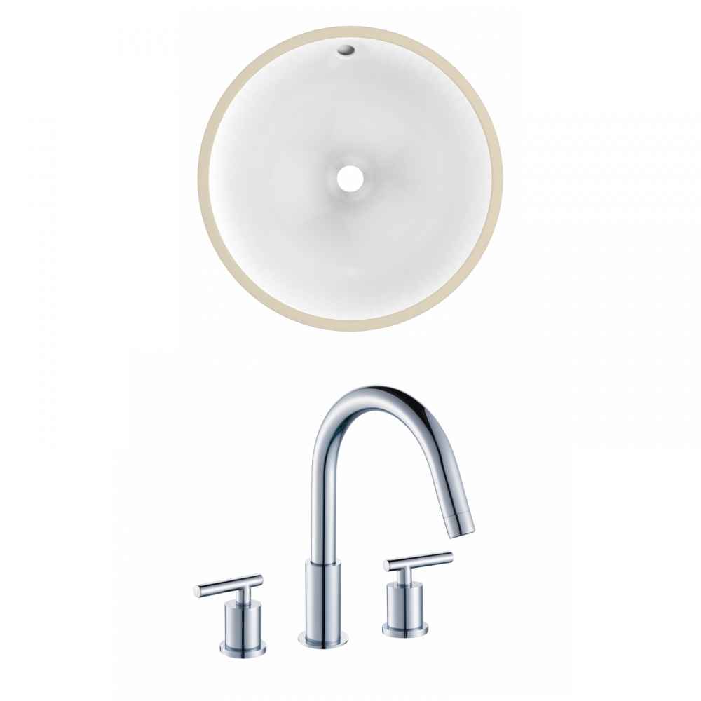 15.25-in. W Round Bathroom Undermount Sink Set In White - Chrome Hardware