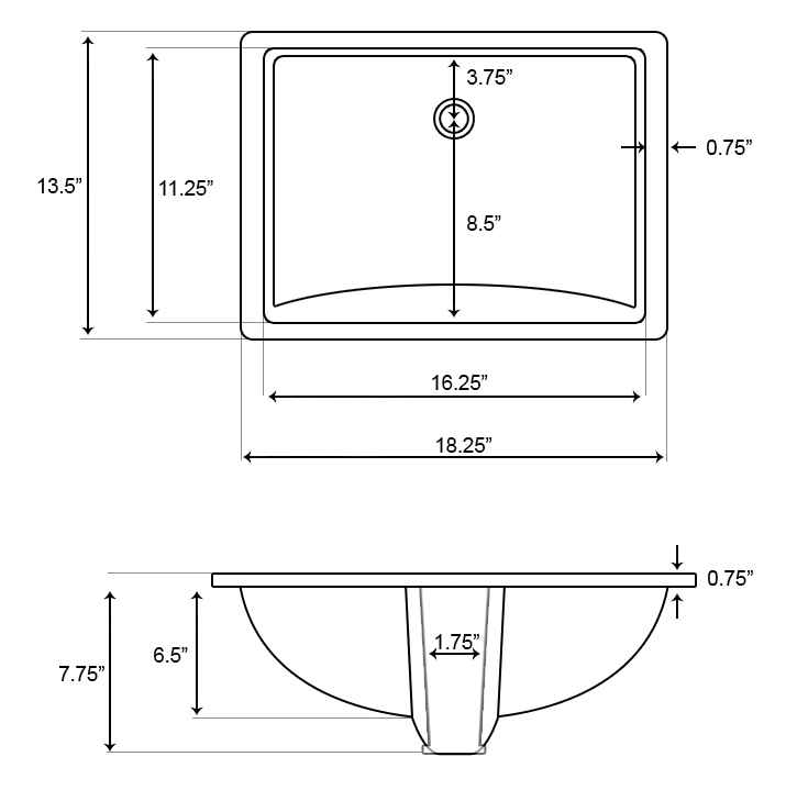 18.25-in. W CUPC Rectangle Bathroom Undermount Sink Set In Biscuit - Chrome Hardware