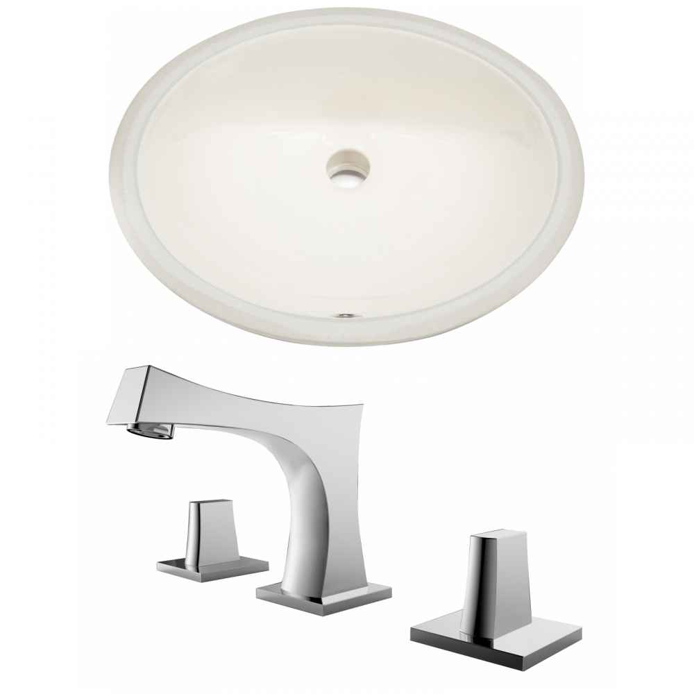 19.5-in. W CUPC Oval Bathroom Undermount Sink Set In Biscuit - Chrome Hardware