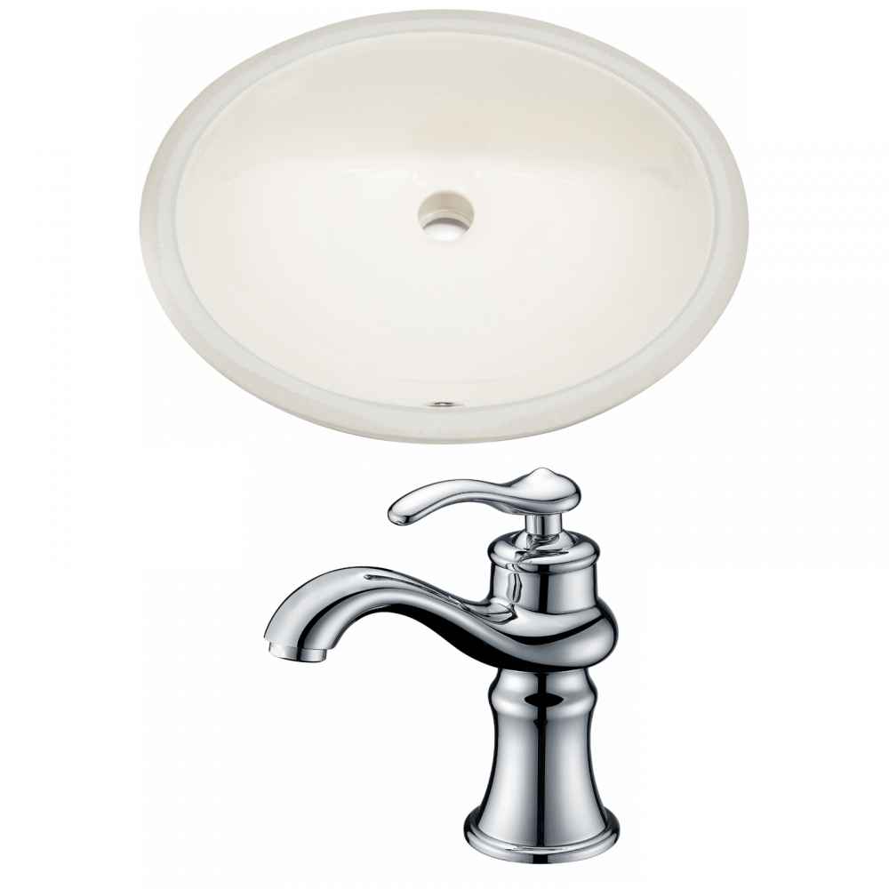 19.5-in. W CUPC Oval Bathroom Undermount Sink Set In Biscuit - Chrome Hardware
