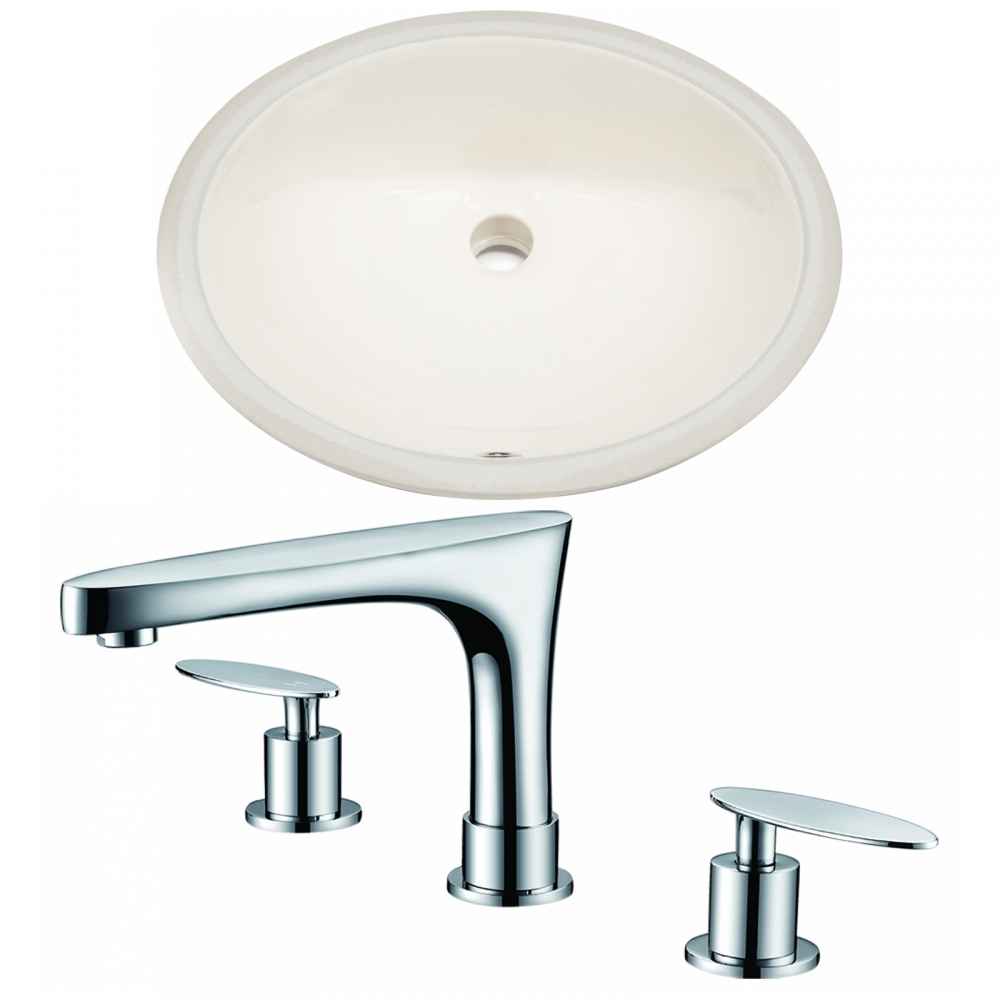 19.5-in. W CUPC Oval Bathroom Undermount Sink Set In Biscuit - Chrome Hardware