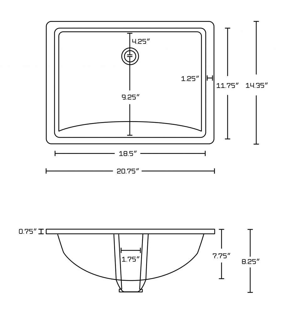 20.75-in. W CSA Rectangle Bathroom Undermount Sink Set In White - Chrome Hardware