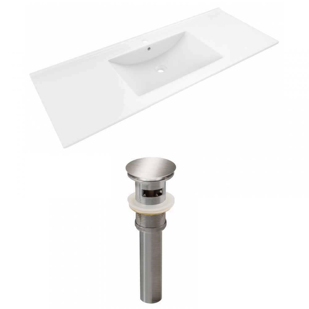 48-in. W 1 Hole Ceramic Top Set In White Color - Overflow Drain Incl.