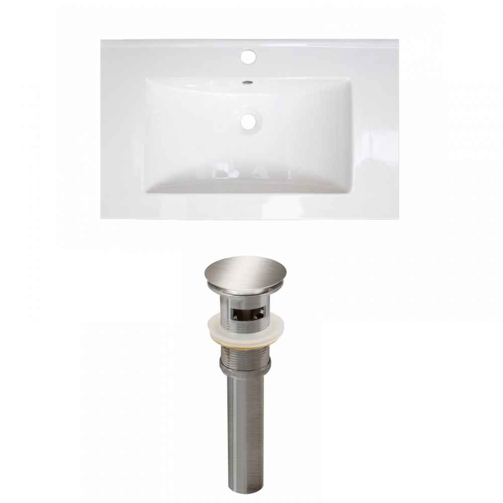 32-in. W 1 Hole Ceramic Top Set In White Color - Overflow Drain Incl.