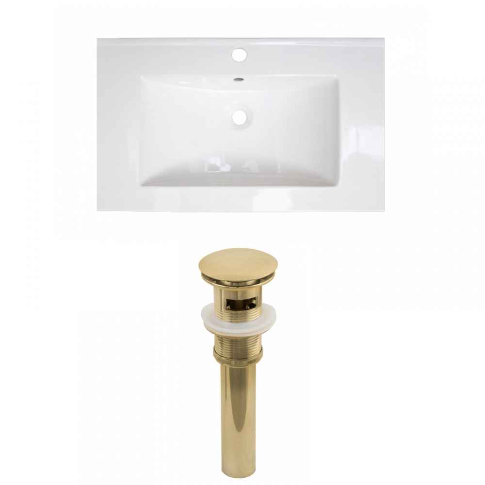 32-in. W 1 Hole Ceramic Top Set In White Color - Overflow Drain Incl.