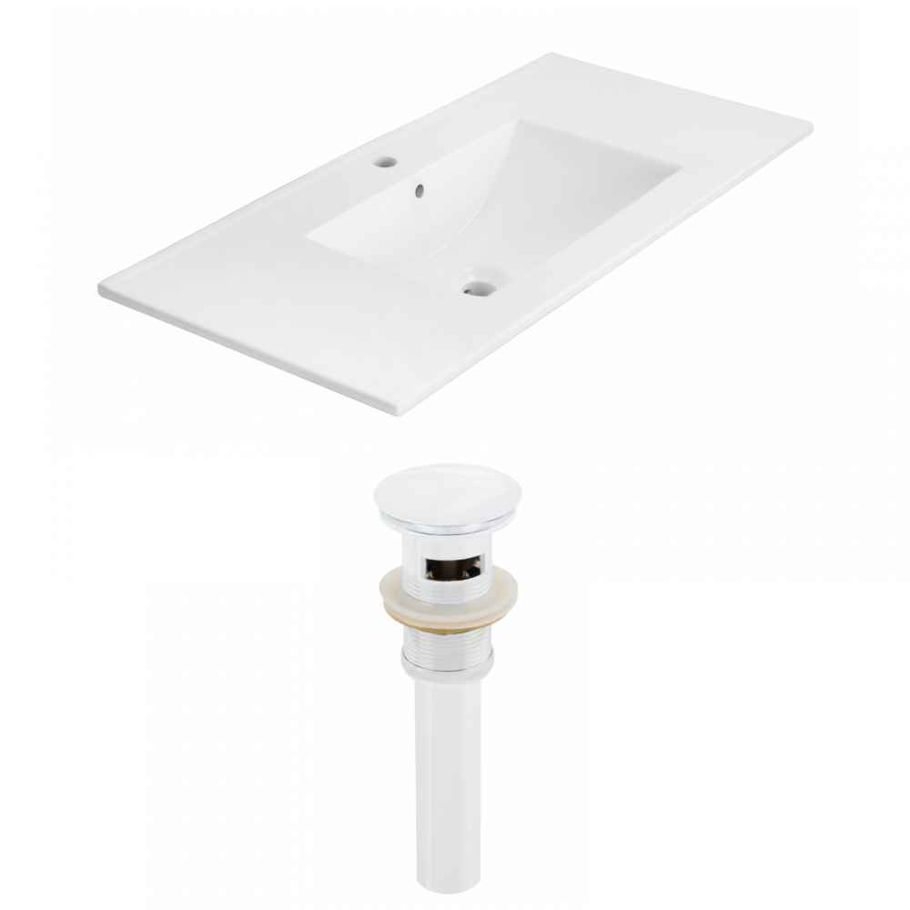 35.5-in. W 1 Hole Ceramic Top Set In White Color - Overflow Drain Incl.