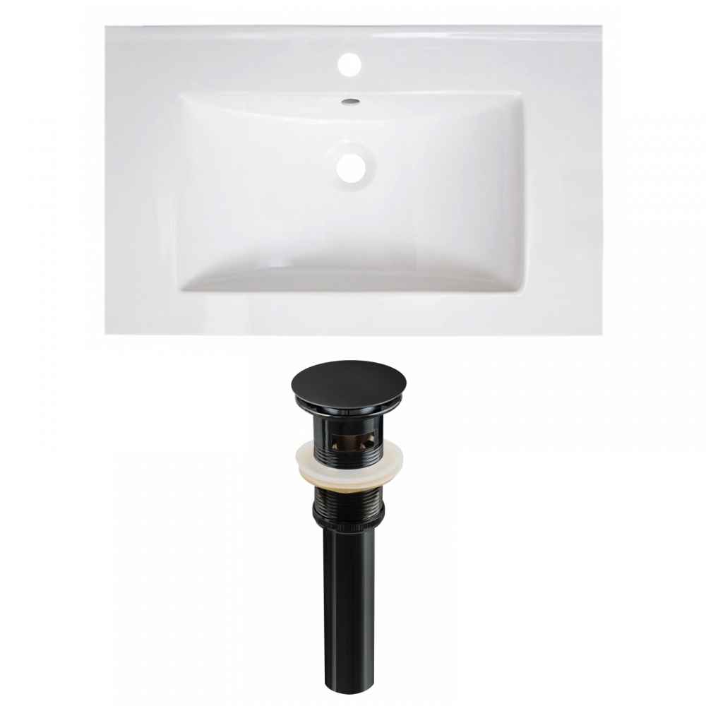 30-in. W 1 Hole Ceramic Top Set In White Color - Overflow Drain Incl.