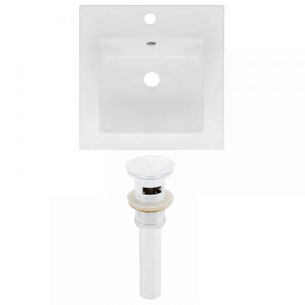 16.5-in. W 1 Hole Ceramic Top Set In White Color - Overflow Drain Incl.