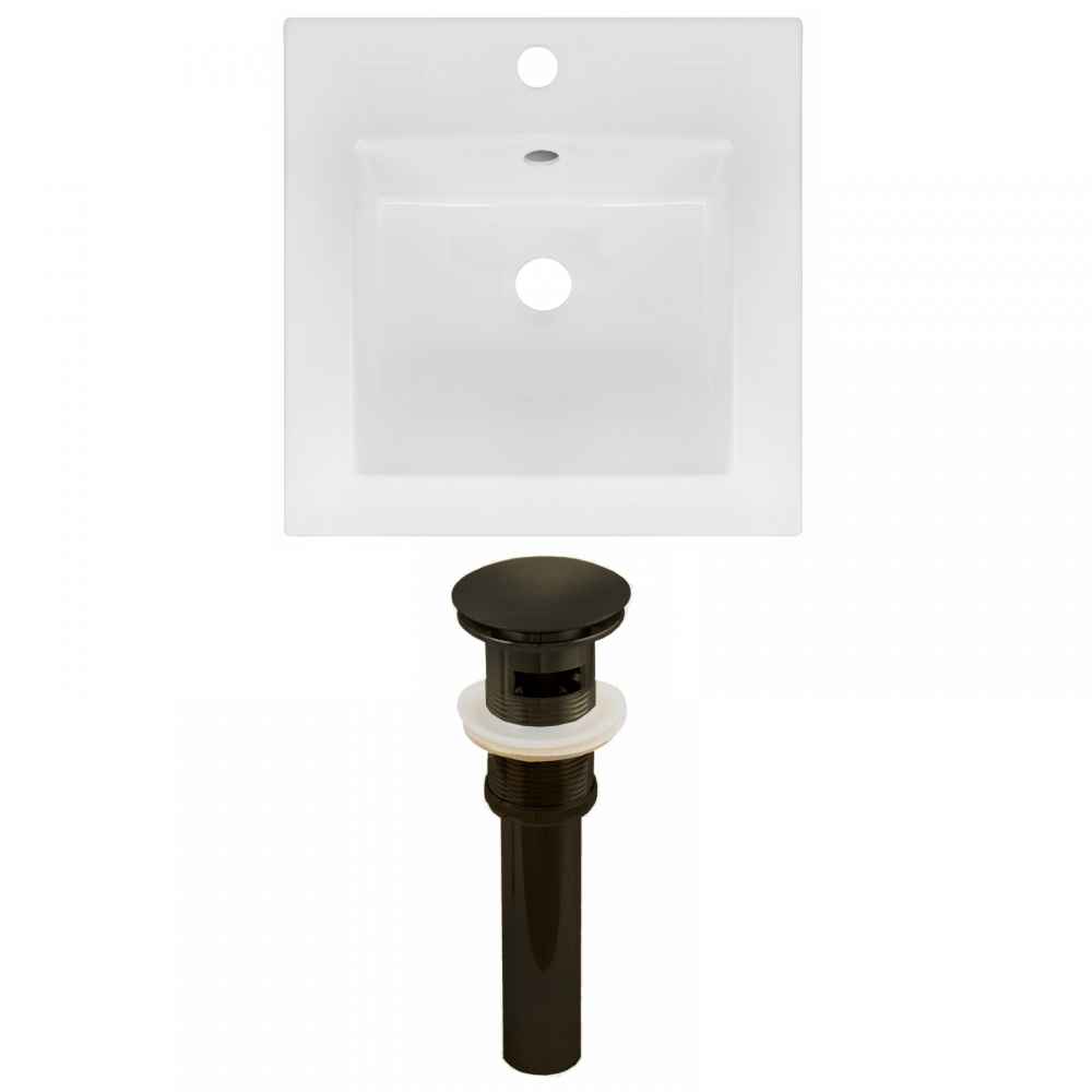 16.5-in. W 1 Hole Ceramic Top Set In White Color - Overflow Drain Incl.