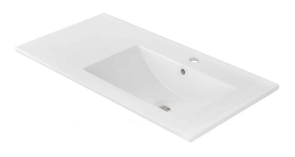 35.5-in. W 1 Hole Ceramic Top Set In White Color - Overflow Drain Incl.