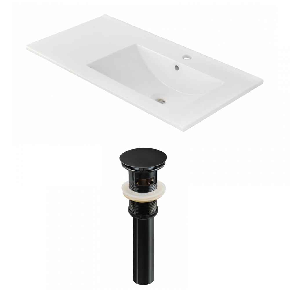 35.5-in. W 1 Hole Ceramic Top Set In White Color - Overflow Drain Incl.