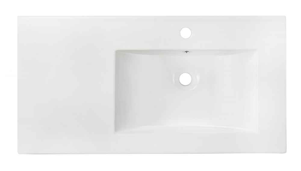35.5-in. W 1 Hole Ceramic Top Set In White Color - Overflow Drain Incl.