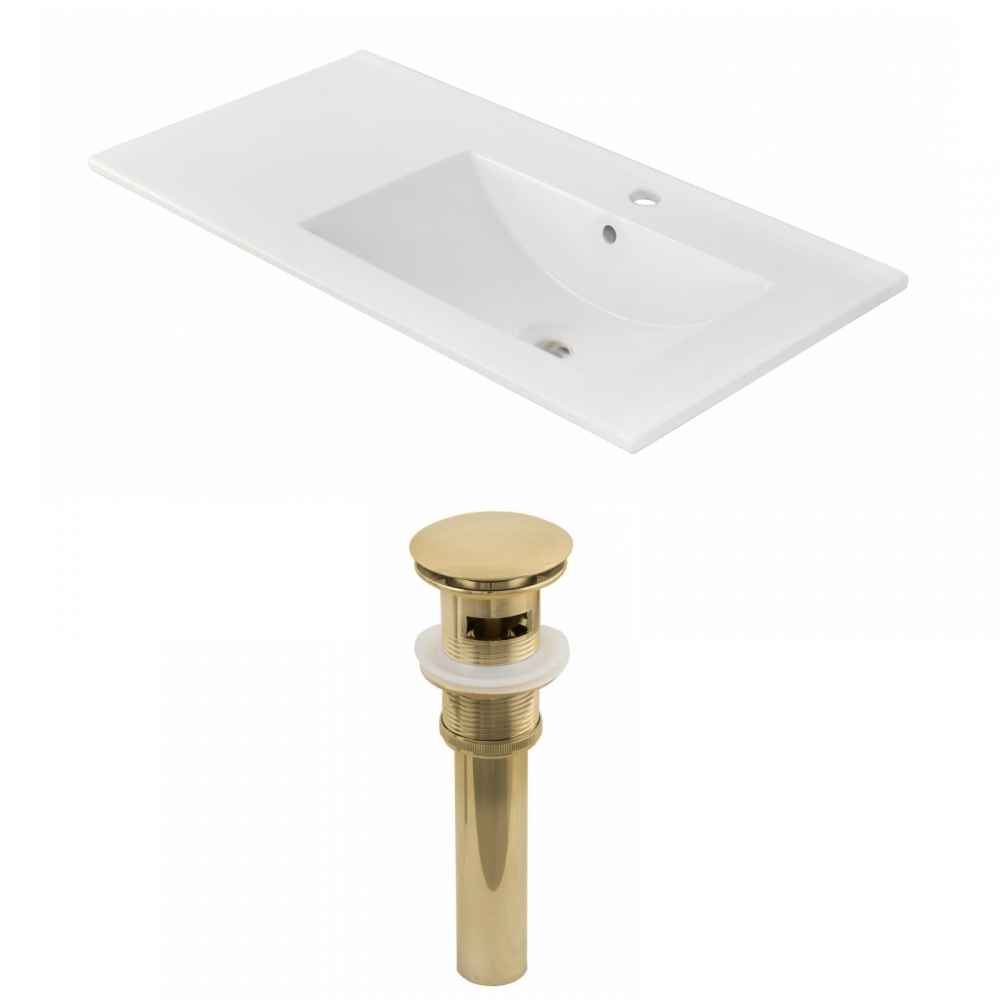 35.5-in. W 1 Hole Ceramic Top Set In White Color - Overflow Drain Incl.