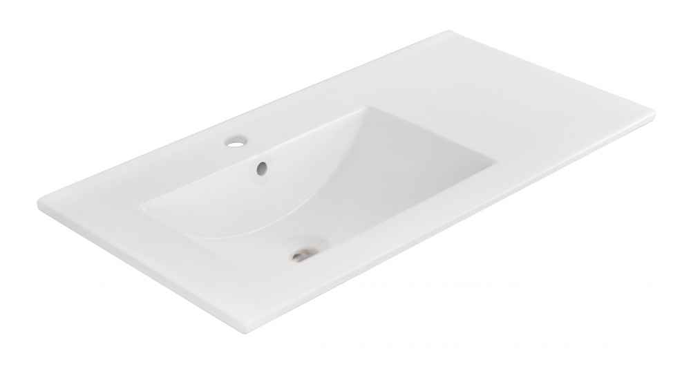 35.5-in. W 1 Hole Ceramic Top Set In White Color - Overflow Drain Incl.