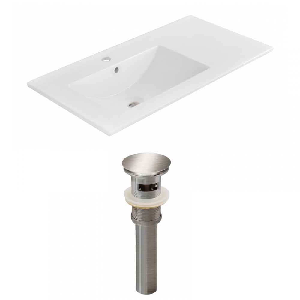 35.5-in. W 1 Hole Ceramic Top Set In White Color - Overflow Drain Incl.