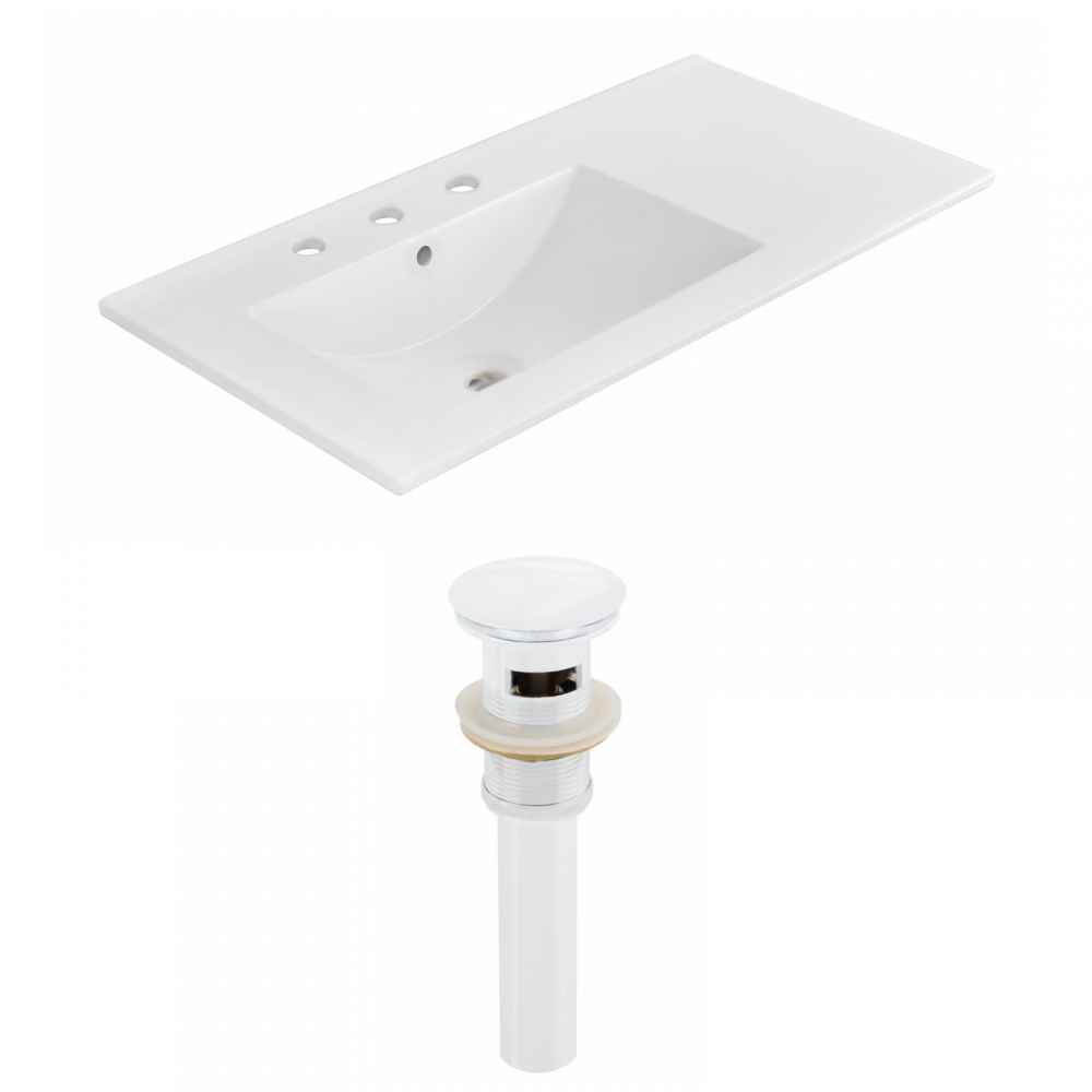 35.5-in. W 3H8-in. Ceramic Top Set In White Color - Overflow Drain Incl.