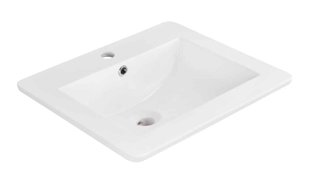 21-in. W 1 Hole Ceramic Top Set In White Color - Overflow Drain Incl.