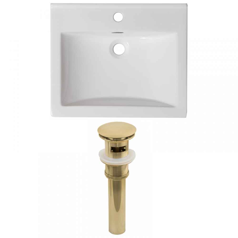 21-in. W 1 Hole Ceramic Top Set In White Color - Overflow Drain Incl.