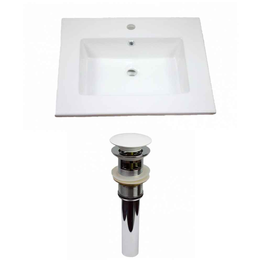 25-in. W 1 Hole Ceramic Top Set In White Color - Overflow Drain Incl.