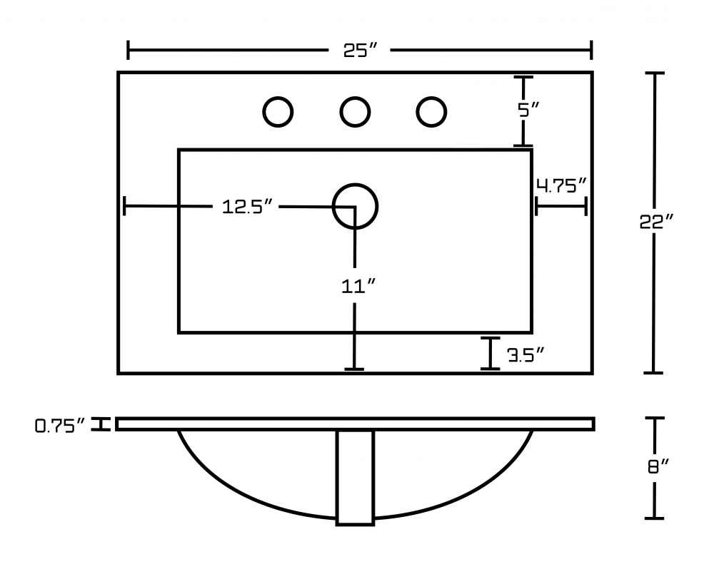 25-in. W 3H8-in. Ceramic Top Set In White Color - Overflow Drain Incl.