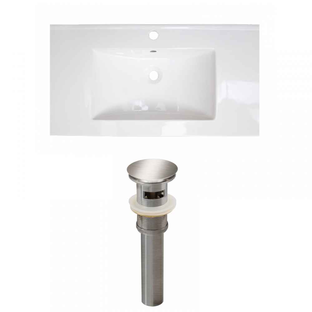 36.75-in. W 1 Hole Ceramic Top Set In White Color - Overflow Drain Incl.