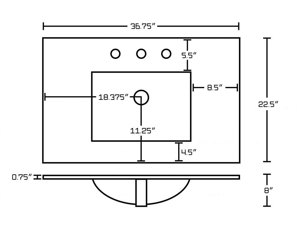 36.75-in. W 3H8-in. Ceramic Top Set In White Color - Overflow Drain Incl.