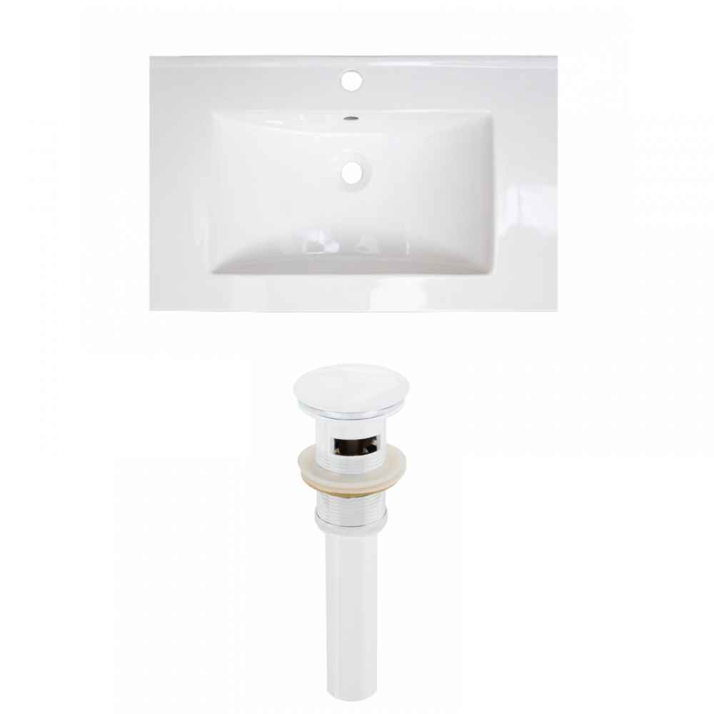24-in. W 1 Hole Ceramic Top Set In White Color - Overflow Drain Incl.